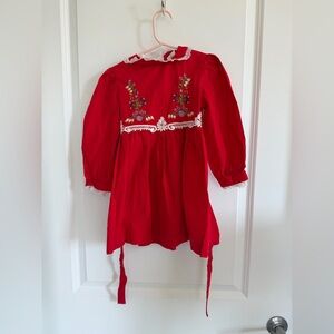Vintage Sears Red Floral Embroidered Kids Dress